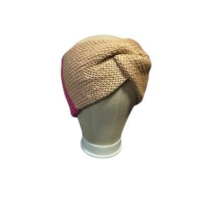 NEW handmade knitted adult ear warmer headband pink tan